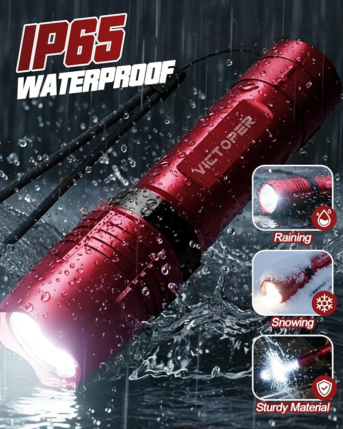 Victoper Red Rechargeabe Flashlight 2 Pack, High Lumens 5 Modes LED Bright - Image 6
