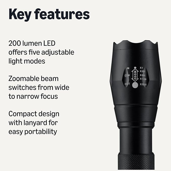 Amazon Basics Handheld LED Flashlight, 200 high Lumen flashlights Adjustable - Image 2