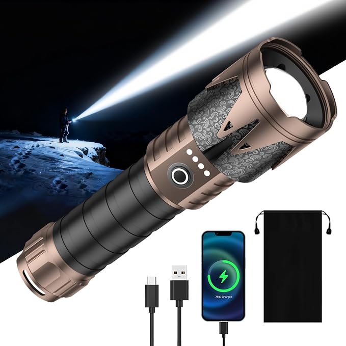 SKYFIRE Rechargeable Flashlight, 5000 Super Bright Tactical Flashlights High by SKYFIRE