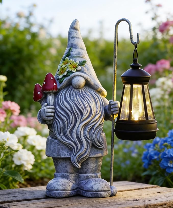 Garden Gnome Statue with Lantern: Outdoor Sculpture Decor - Image 6