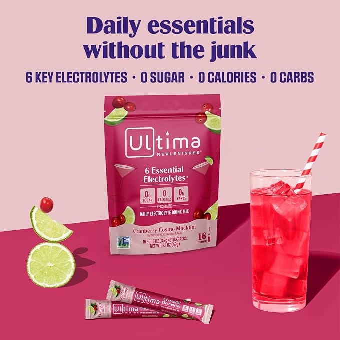 Ultima Replenisher Daily Electrolyte Powder – Cranberry Cosmo, 16 Stickpacks – - Image 2