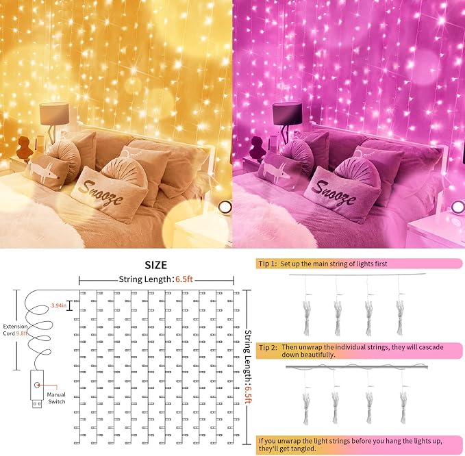 suddus Color Changing Curtain Lights, 200 Led 6.5ft x 6.5ft Hanging String - Image 4