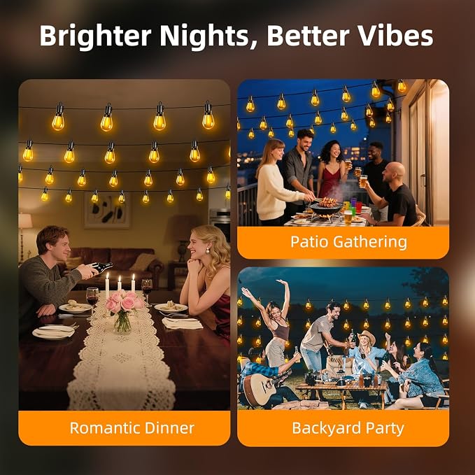 Outdoor Patio String Lights 100ft: S14 LED Shatterproof Bulbs 3 Modes Button - Image 7