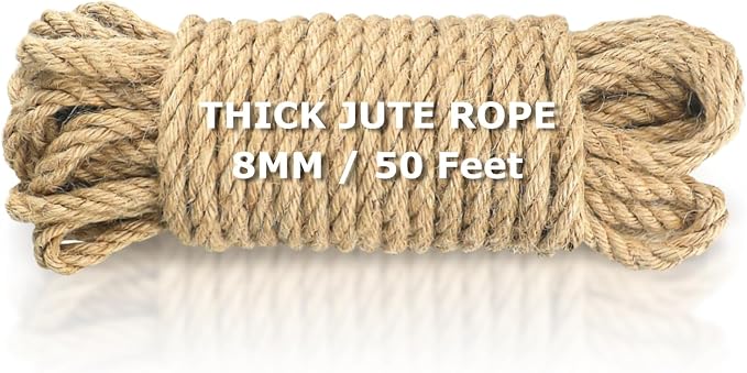 Vanhench Jute String Rope 8mm x 50 Feet, Heavy Duty and Thick Twine Rope by Vanhench