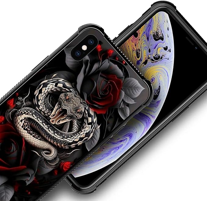 for iPhone Xs Max Case, Entwined Rose Snake Pattern Graphic Design Girl Boy - Image 3