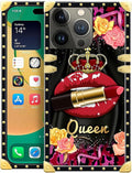 Compatible with iPhone 14 Pro Case, Queen Lip Crown Leopard Print Luxury Golden by Unknown
