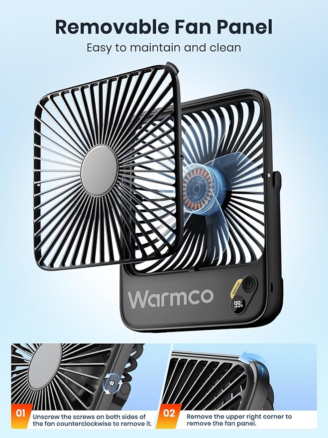 Warmco 10000mAh Portable Travel Fan 7-inch, Max 24H Runtime, Ultra-thin Quiet - Image 9