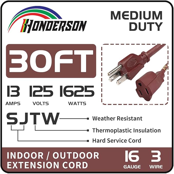 30FT Brown Outdoor Extension Cord-16/3 SJTW Durable Extension Cord - Image 2