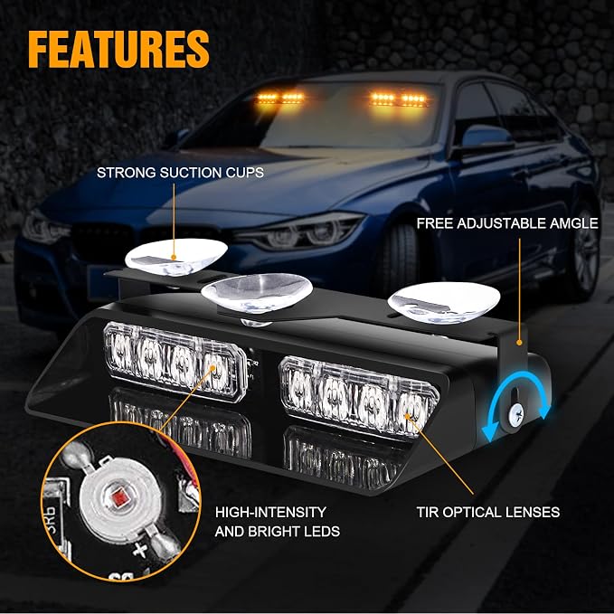 XRIDONSEN Amber 2 in 1 Emergency Dash Strobe Lights Interior Windshield Lights - Image 3
