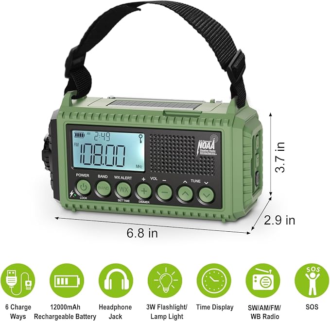 Raynic Emergency Radio, 12000mAh/44400mWh Battery Operated Weather Radio - Image 6