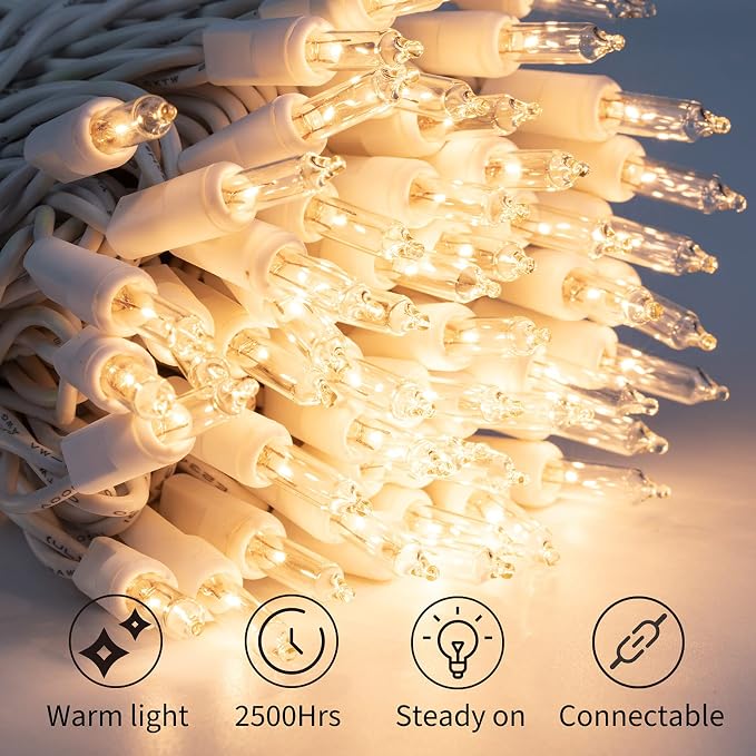 2 Pack 50 Count Christmas String Lights Clear Warm White Mini Lights Plug - Image 2