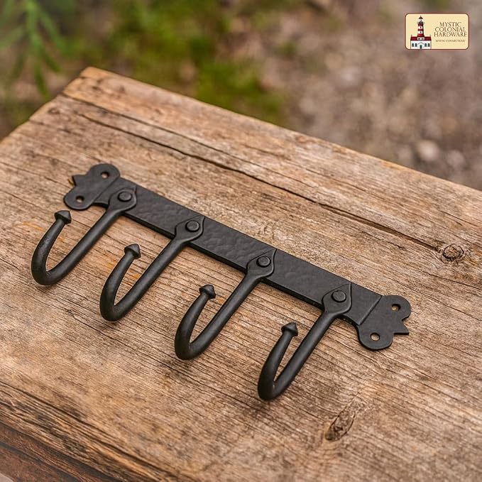 Mystic Colonial Medieval Rustic Hand-Forged Iron Wall Mounted Coat Rack | - Image 5
