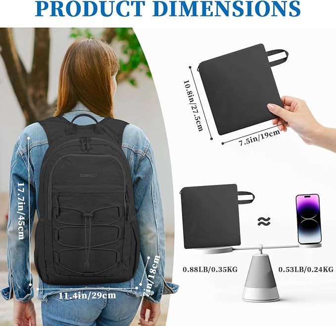 ZOMFELT Hiking Backpack for Women Men, 25L Lightweight Packable Backpacks for - Image 2