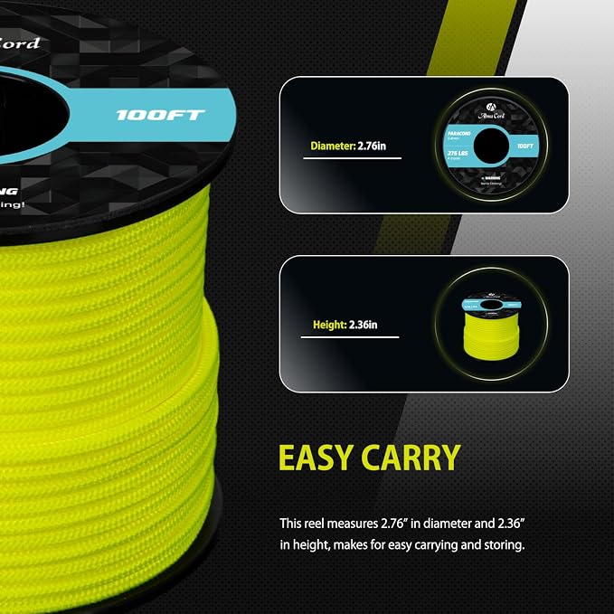 Abma Cord 2.4mm Paracord 275 100ft Nylon Rope 4 Strands Tactical Parachute Cord - Image 2