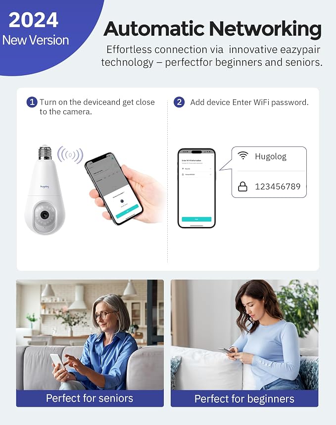 Hugolog 3K 5MP Light Bulb Security Cameras Wireless Outdoor-2.4GHz Cameras - Image 4