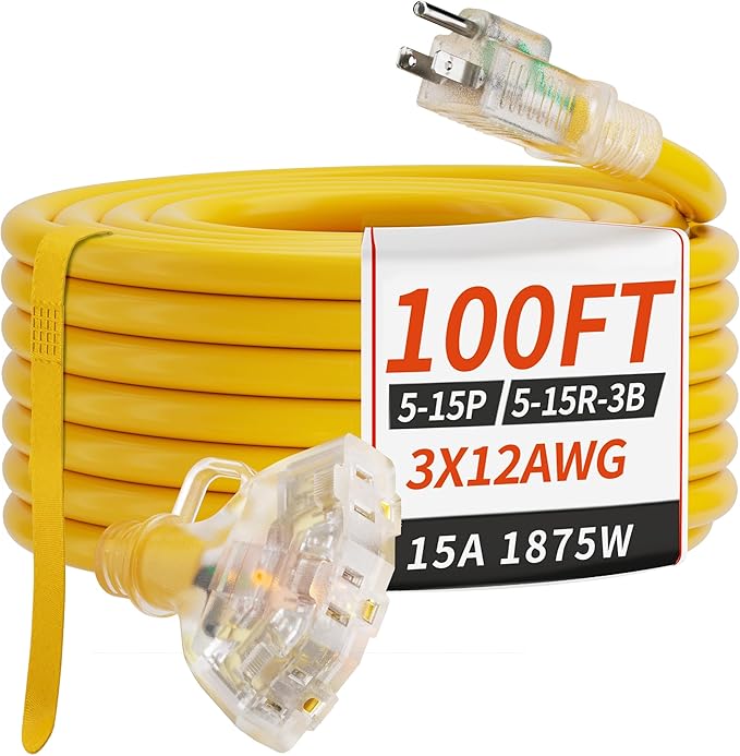 PlugSaf 100 FT 12/3 Gauge Outdoor Extension Cord by PlugSaf