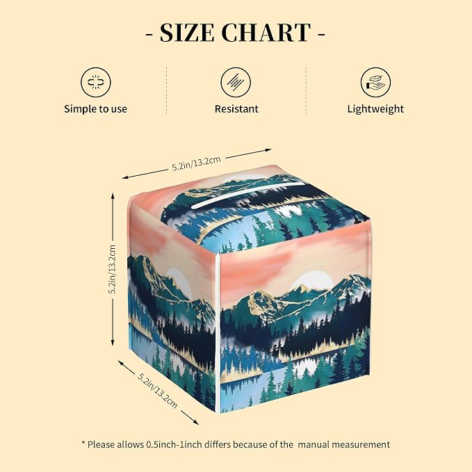 Tissue Box Cover Square, Abstract Mountains and Trees Tissue Box Holder - Image 2