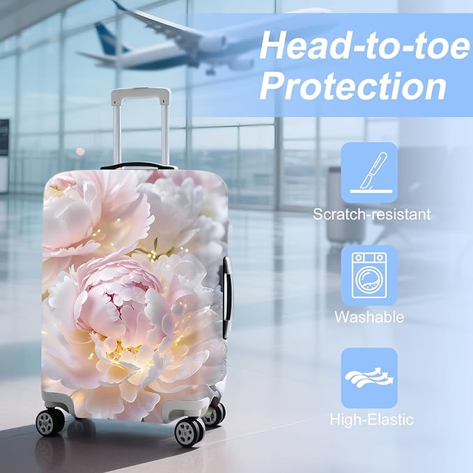 ANNA QUEEN Pink Peony Flower Luggage Cover, Stretchable Suitcase Protector - Image 3