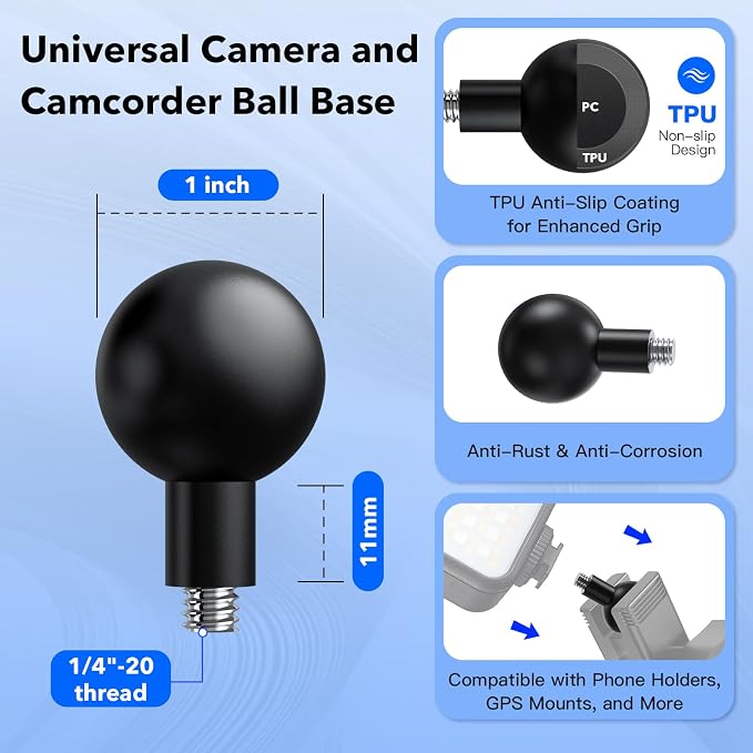 1-Inch B Size Ball to 1/4"-20 Screw Adapter – Camera Mount Converter, Fits - Image 2