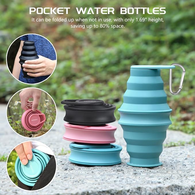 Nefeeko Collapsible Water Bottle, 17oz Reuseable BPA Free Silicone Foldable - Image 6