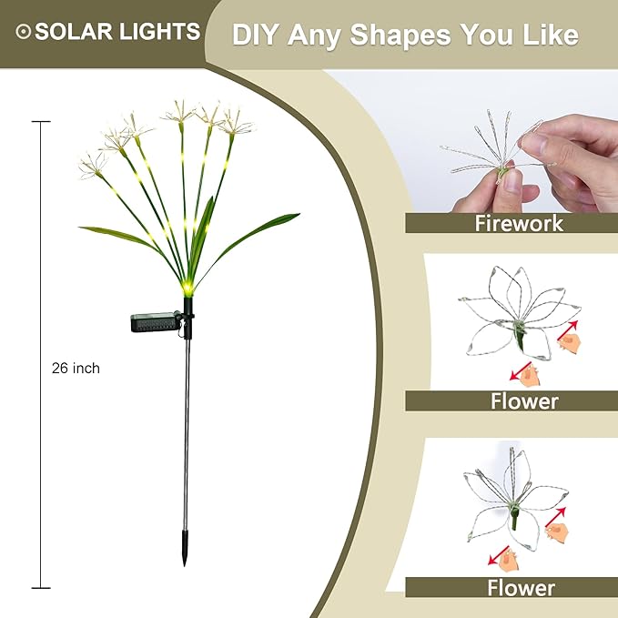 Solar Garden Lights Outdoor: Waterproof 2-Pack DIY Decorative Firework Lights - Image 4