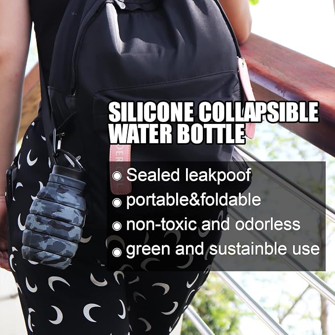 Collapsible Travel Water Bottle19.6 oz, Reuseable Silicone Foldable Water - Image 5