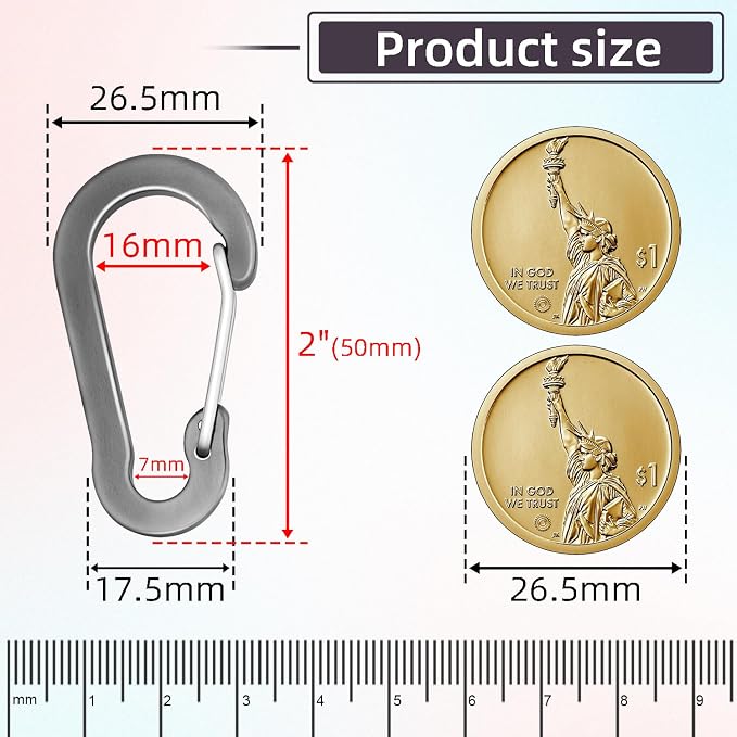 10pcs Aluminum Small Carabiner Clip, 2 Inch Carabiner Keychain Clasp Spring D - Image 2