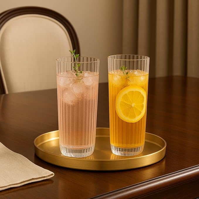 Khen Plastic Acrylic Ribbed Drinking Glasses – Set of 2 Clear 11.8oz Tritan - Image 8