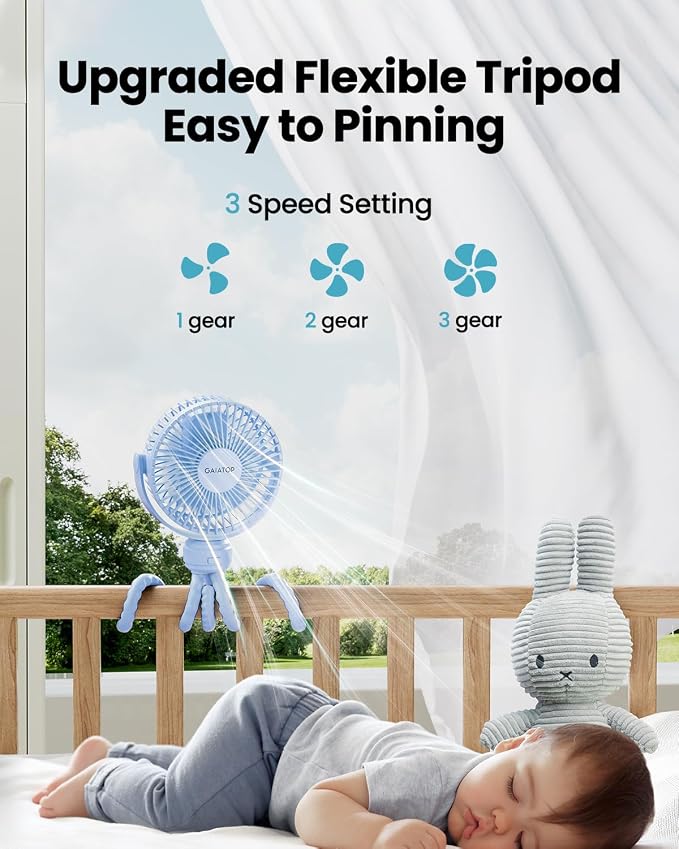 Gaiatop Mini Portable Stroller Fan, Battery Operated Small Clip on, Detachable - Image 3