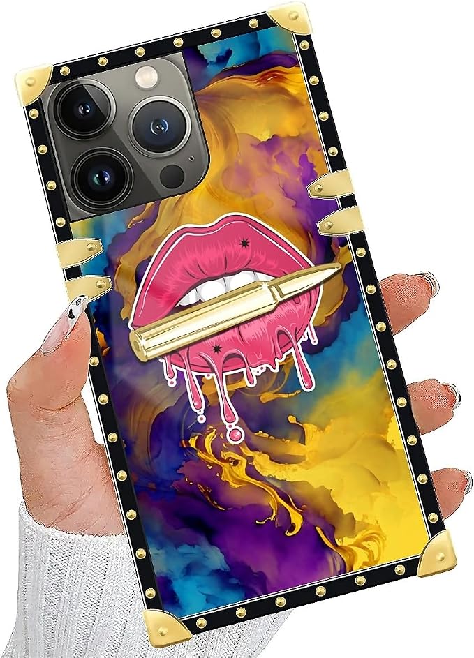 Compatible with iPhone 14 Pro Max Case, Cool Corlorful Lip Marble Luxury Golden - Image 5