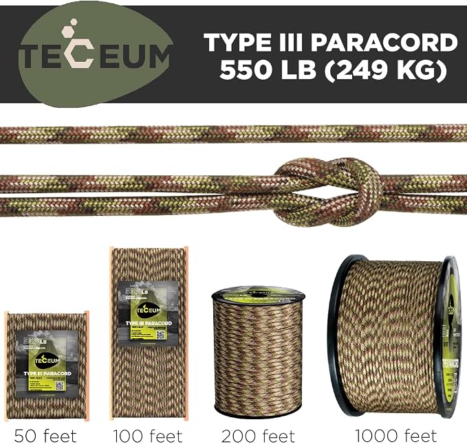 TECEUM 5/32" Paracord Rope 1000 – 1000ft / 200ft / 100ft / 50ft – Tactical - Image 9