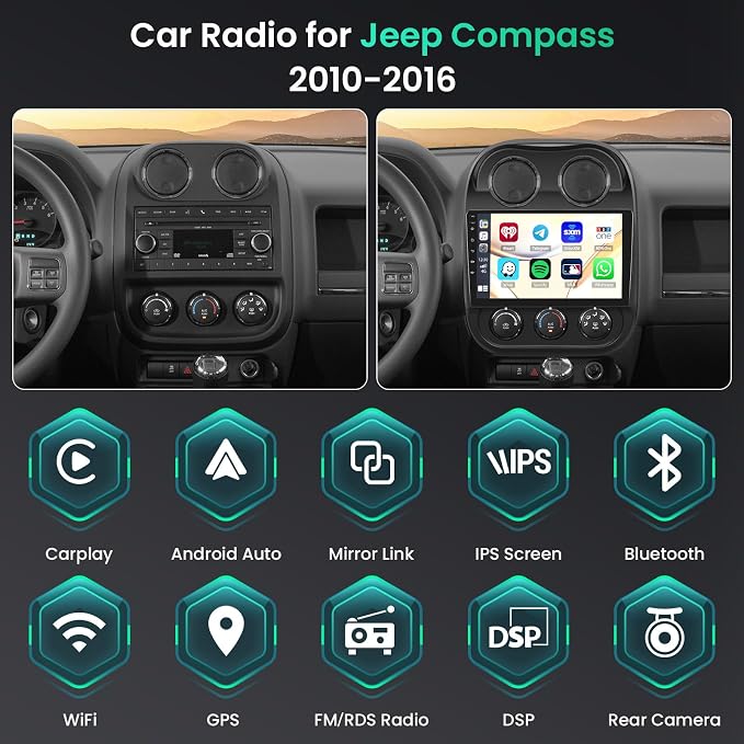 Hikity Android 15 Car Stereo for 2010-2016 Jeep Patriot Compass, 10.1 Inch - Image 2