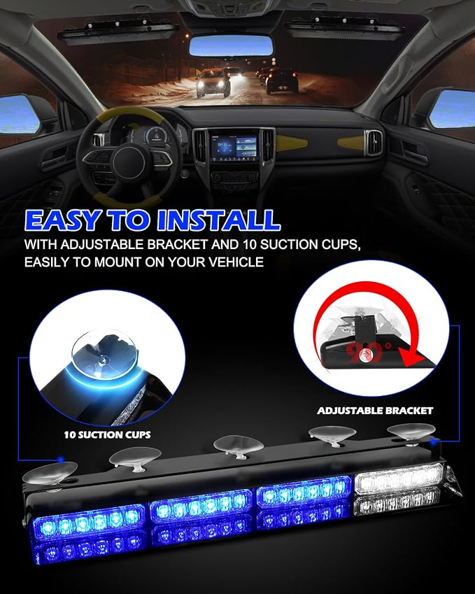 HLauto 604N Emergency Dash Strobe Lights: 2x16.8 inch Blue Security Light - Image 5