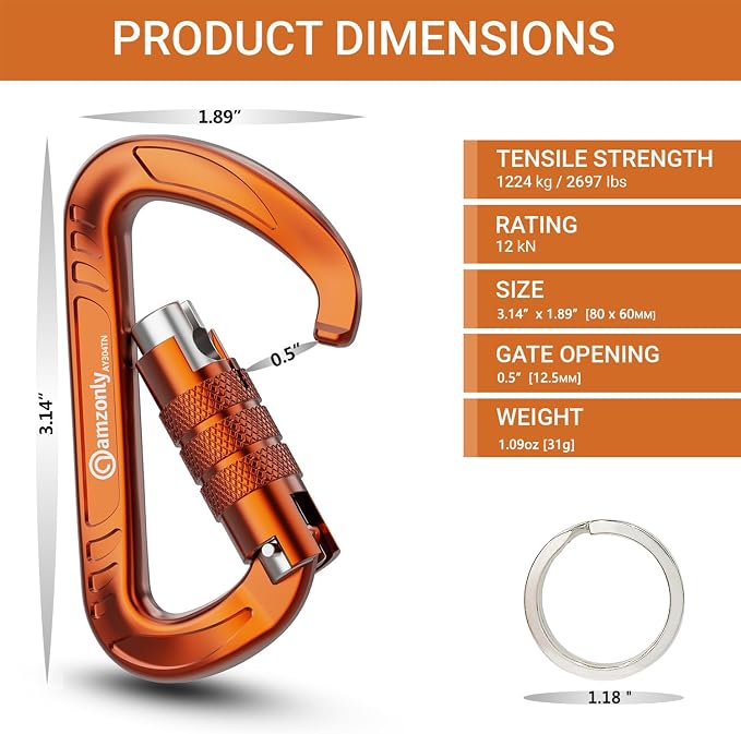 3inch Auto Locking Carabiner Clips Heavy Duty, 12KN /2697lbs Lightweight - Image 2