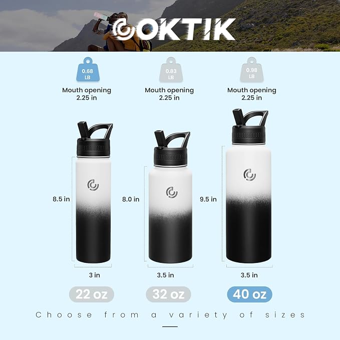 COKTIK 40oz Sports Water Bottle, Stainless Steel Water Bottle - Image 2
