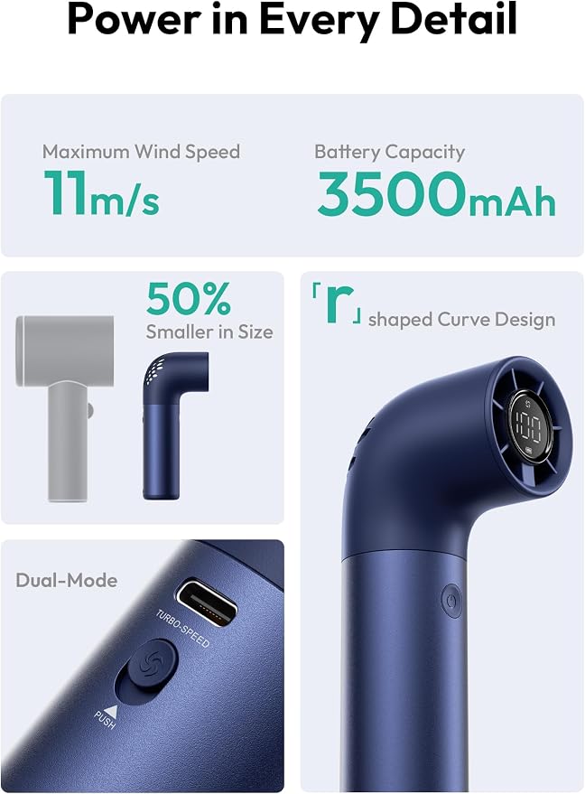Aecooly Portable Handheld Fan, Powerful Turbo Air Tube Fan, 19000 RPM High - Image 6