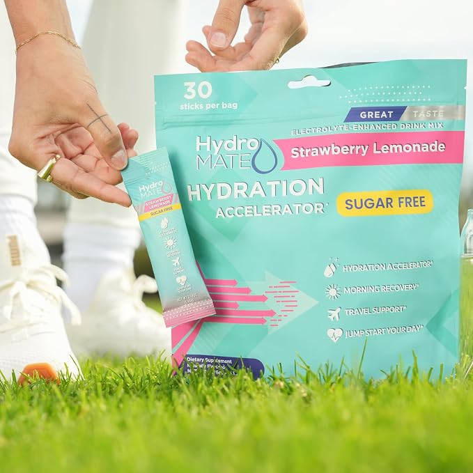 Electrolyte Powder Sugar-Free Hydration Packets Strawberry Lemonade HydroMATE - Image 5