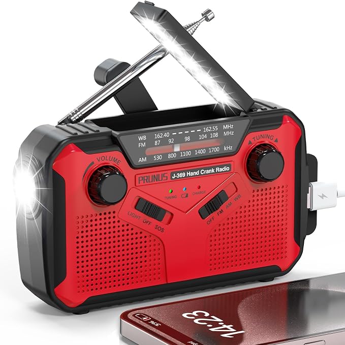 PRUNUS J-369 11100mWh Emergency Weather Radio, AA Batteries/Hand by PRUNUS