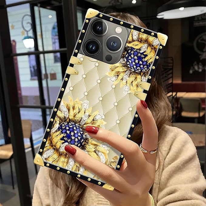 Compatible with iPhone 12 Pro Max Case, Sunflower Diamonds Leather Luxury - Image 6