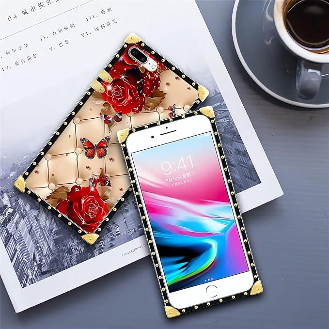 Compatible with iPhone 8 Plus 7 Plus Case, Shining Red Rose Butterfly Leather - Image 6