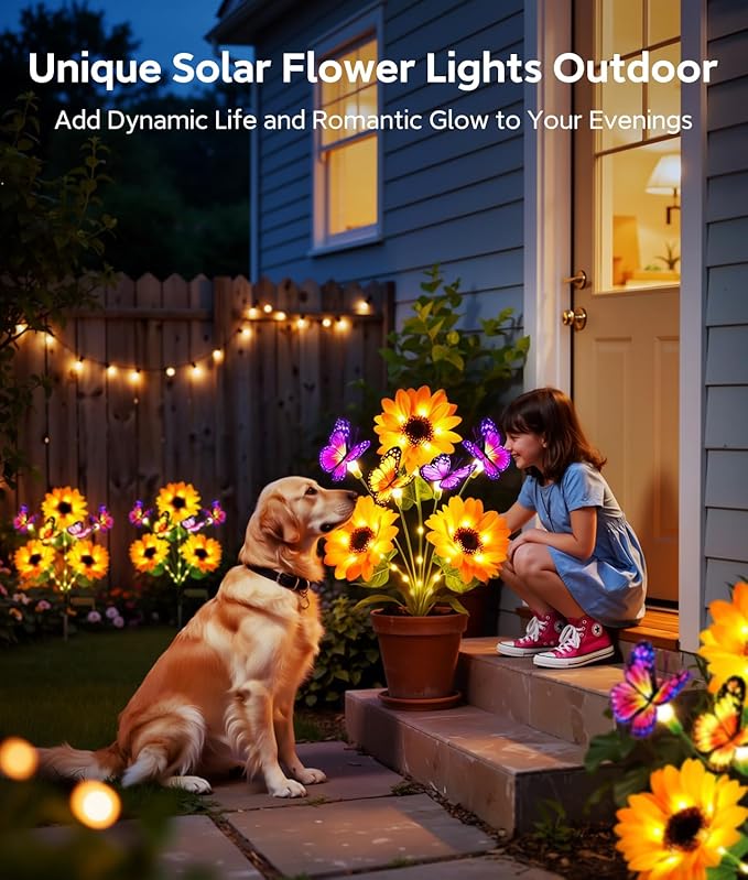 KOOPER Solar Garden Lights Outdoor Decor, Upgraded 4 Pack Solar Sunflower Lights - Image 4