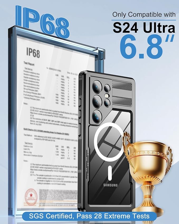 for Samsung Galaxy S24 Ultra Waterproof Case, Magnetic Heavy Duty Military - Image 2