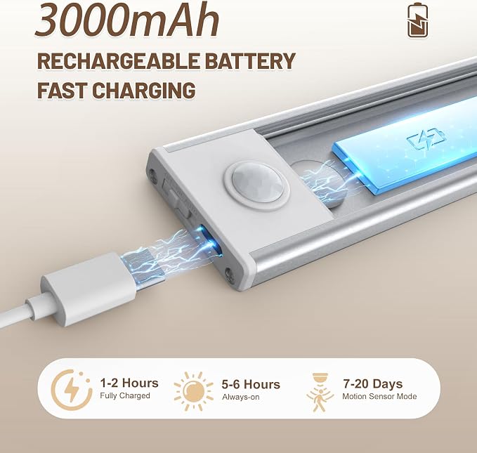 6 Pack Under Cabinet Lighting Wireless, 58 LED Rechargeable Battery Motion - Image 3