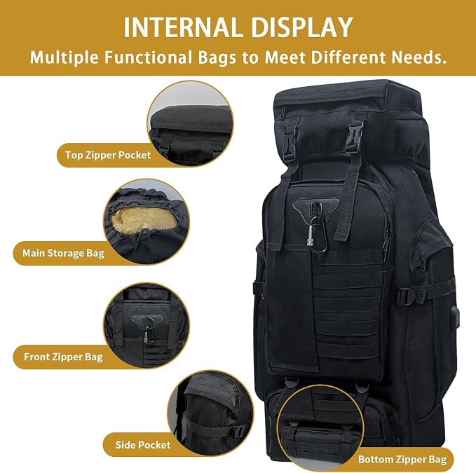 80L Camping Hiking Backpack, Large Military Tactical Backpack - Image 6
