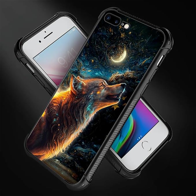 for iPhone 7/8 Case, Star Cave Hungry Wolf Pattern Graphic Design Girl Boy Soft - Image 2
