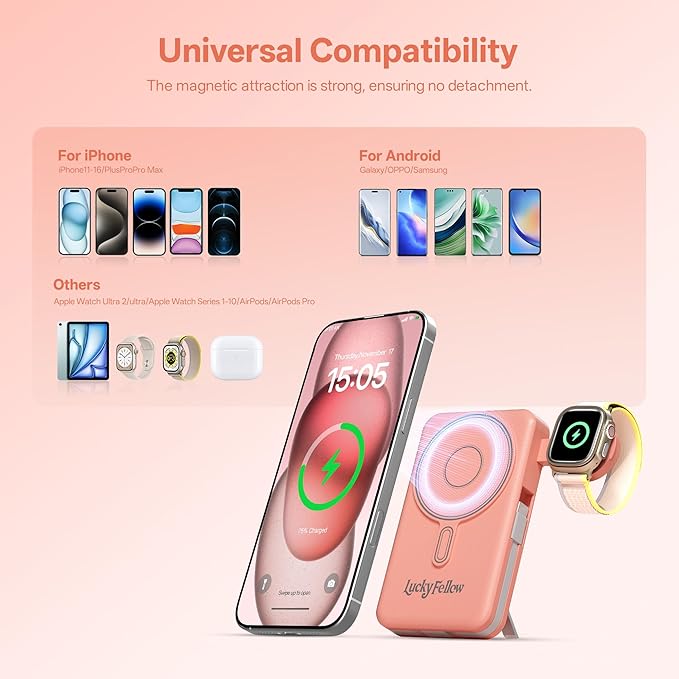 Magnetic Portable Charger Built-in Cables, 10000mAh Fast Charging Wireless - Image 5