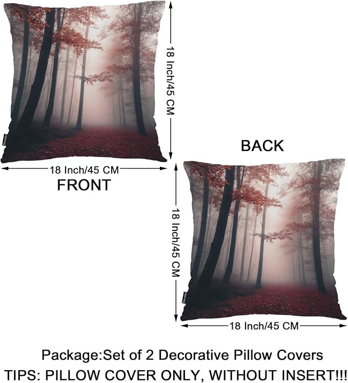 Swono Foggy Forest Throw Pillow Cases Pack of 2, Misty Autumn Tree Woods - Image 6