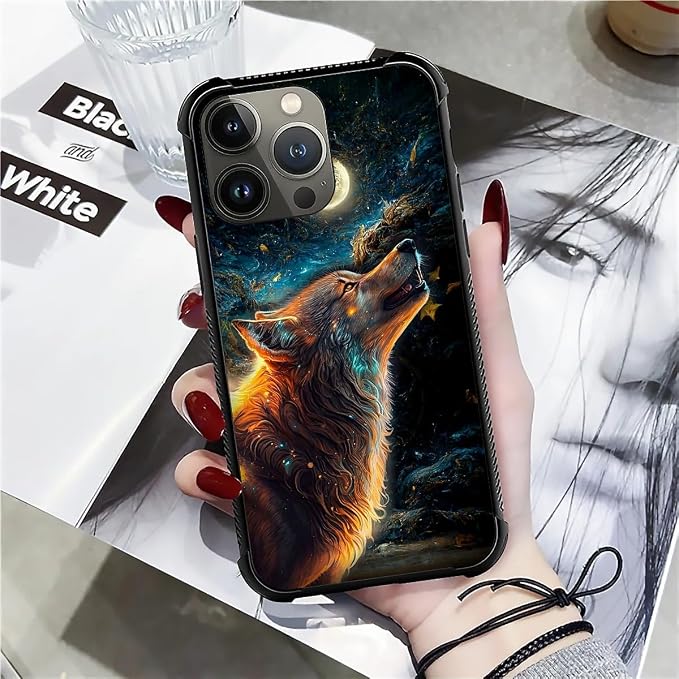 for iPhone 12 Pro Max Case, Star Cave Hungry Wolf Pattern Graphic Design Girl - Image 7