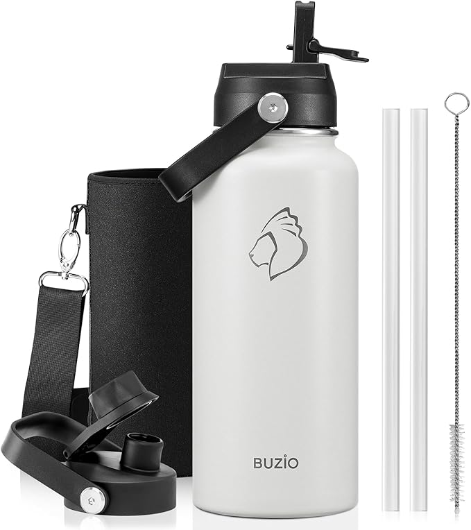 BUZIO 32 oz Water Bottle Insulated, Leakproof Stainless Steel Flask, Wide Mouth by BUZIO