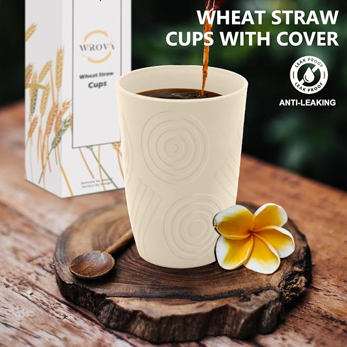 Wrova Wheat Straw Cups with Silicone Covers 16oz Set of 6 - Image 5